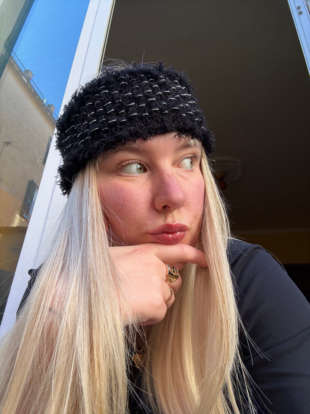 Black & Silver Fluffy Headband