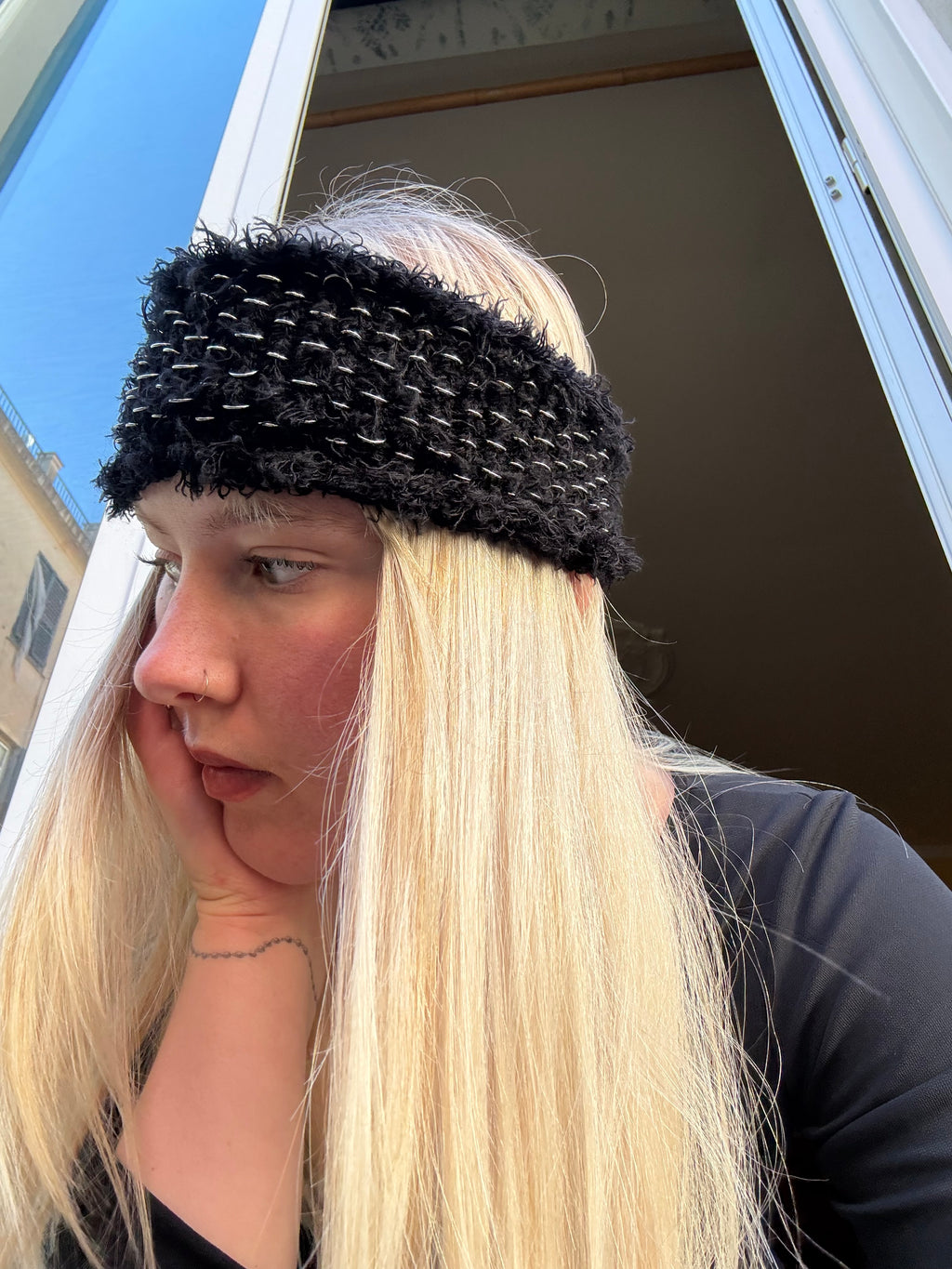 Black & Silver Fluffy Headband