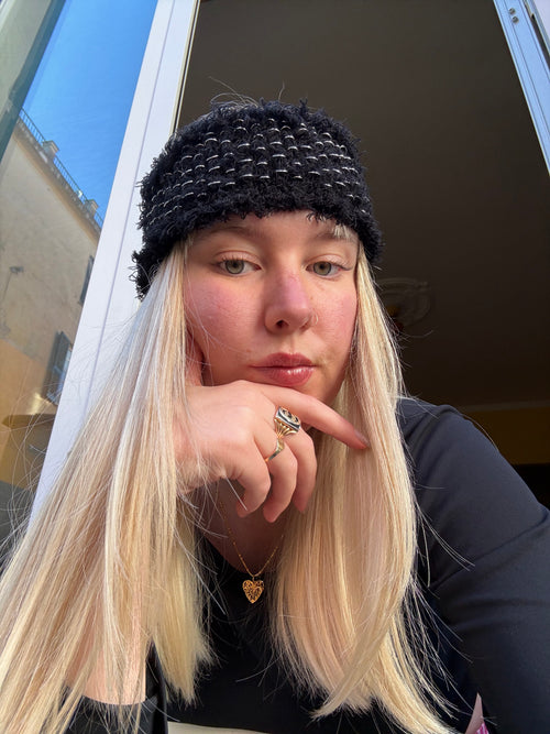 Black & Silver Fluffy Headband
